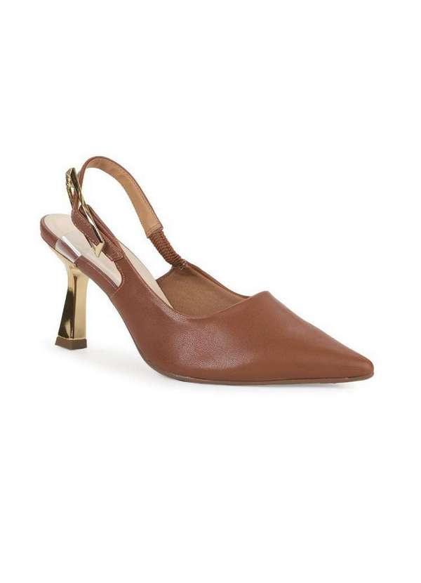 Bebecê - Scarpin Slingback Bebecê Salto Geométrico com Fivela Marrom