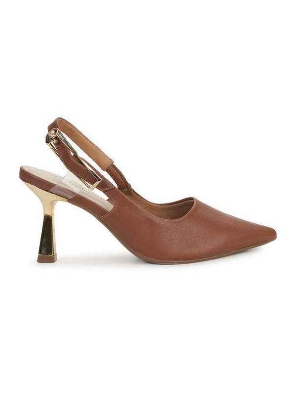 Bebecê - Scarpin Slingback Bebecê Salto Geométrico com Fivela Marrom 2