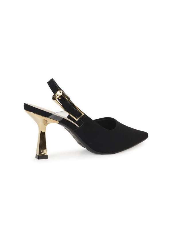 Bebecê - Scarpin Slingback Bebecê Salto Geométrico com Fivela Preto 4