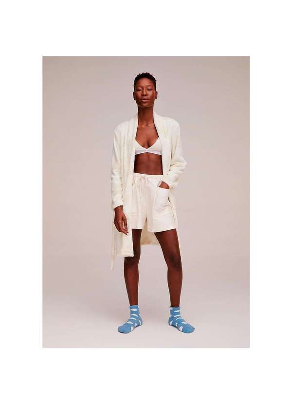 Hering - Roupão Feminino Estampado em Fleece Off-White