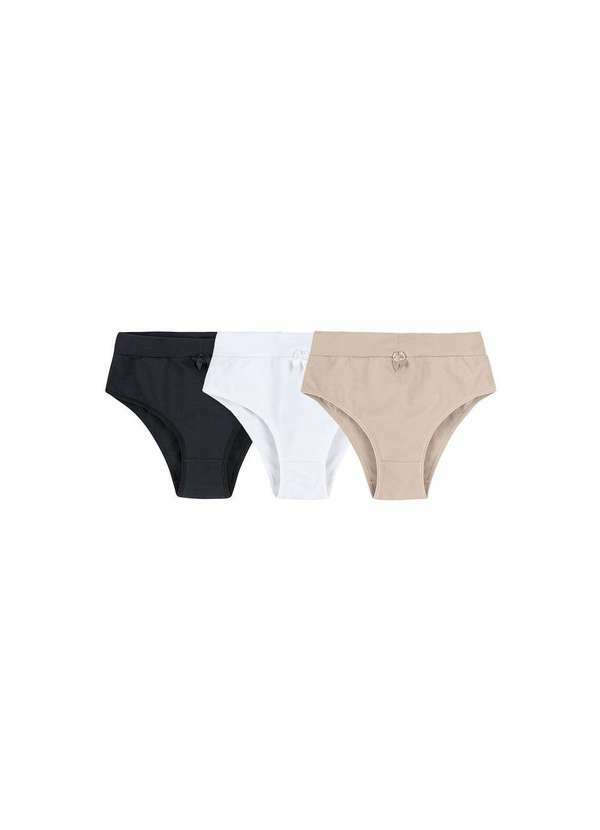 Hering - Kit com 3 Calcinhas em Malha de Algodão e Elastano Bege,-Branco-E-Preto