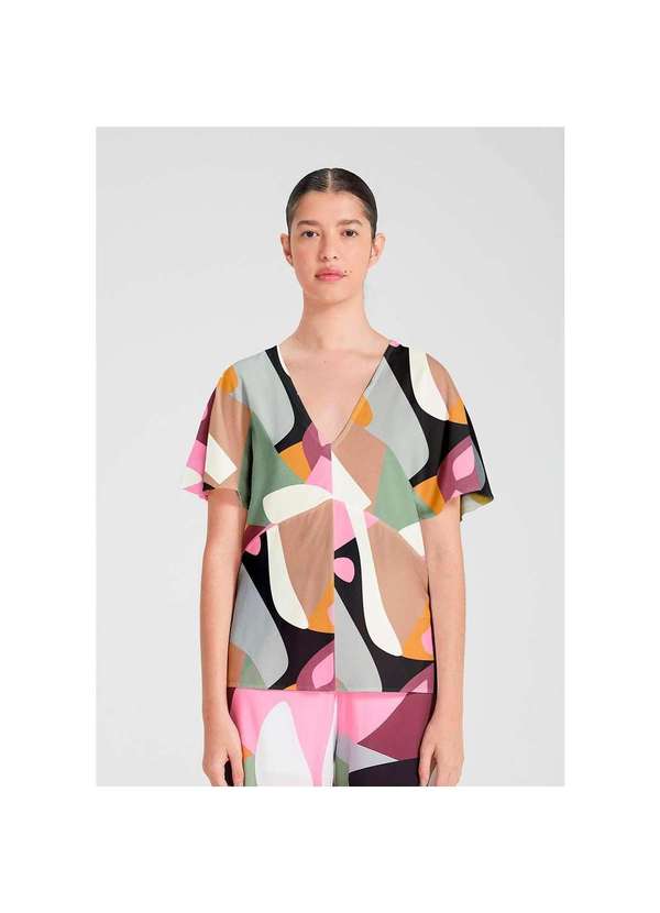 Hering - Blusa Feminina Ampla com Estampa Abstrata Rosa-Claro