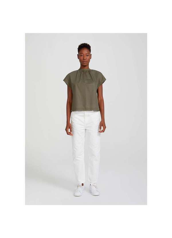 Hering - Blusa Feminina Box Decote Franzido Verde-Militar