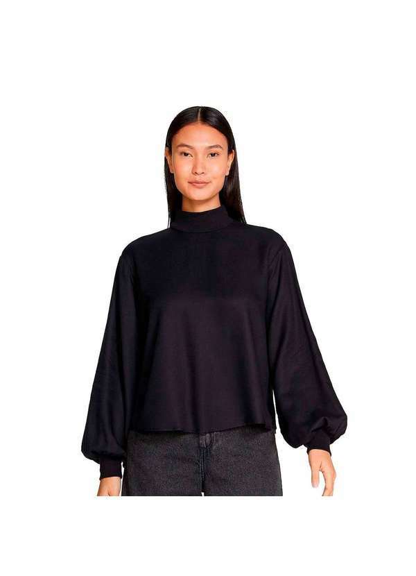 Hering - Blusa Feminina Manga Longa Bufante com Textura Preto