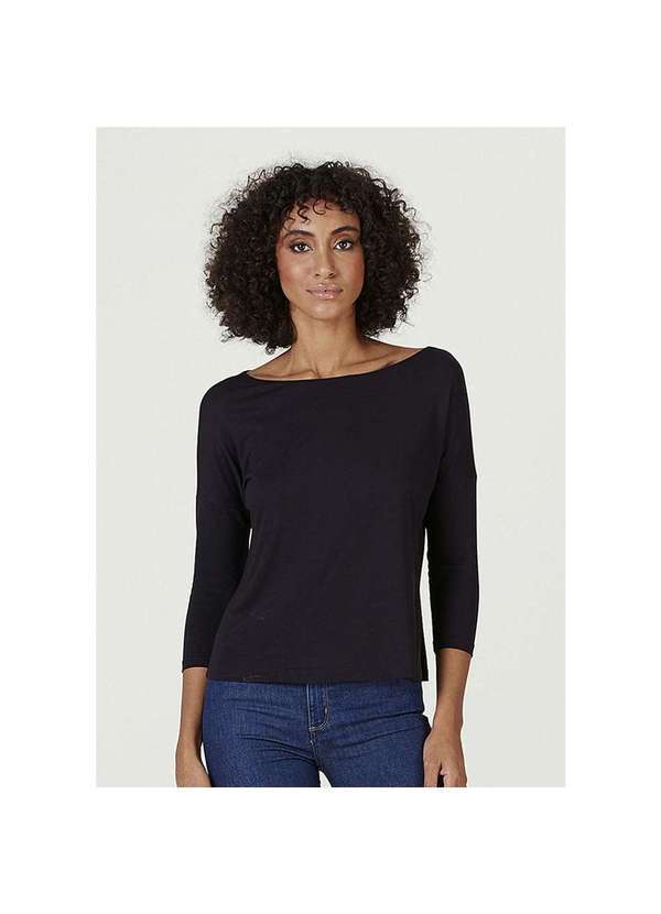 Hering - Blusa Feminina Manga Três Quartos e Decote Canoa Preto