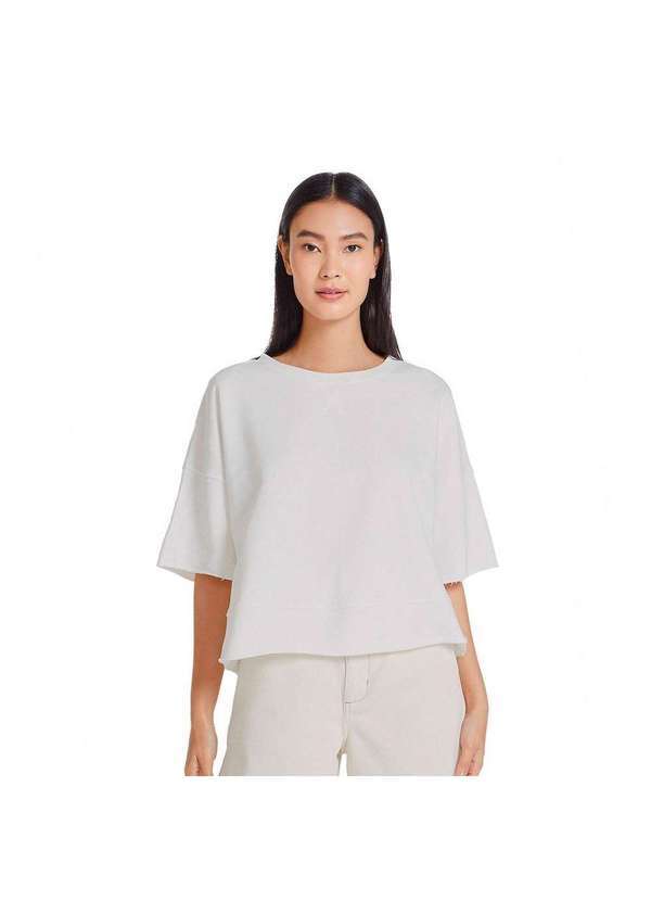 Hering - Blusa Feminina Moletom Box Manga Curta em Algodão Off-White