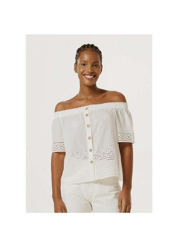 Hering - Blusa Manga Curta Feminina Evasê Off-White
