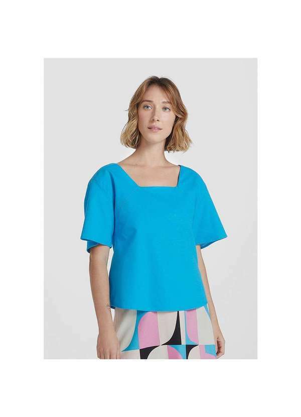 Hering - Blusa Mangas Godê Feminina com Decote Quadrado Azul-Celeste