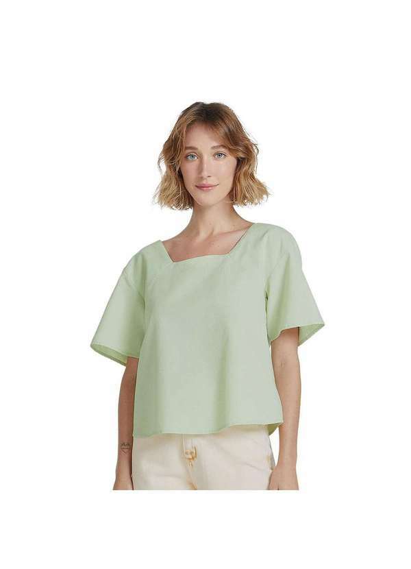 Hering - Blusa Mangas Godê Feminina com Decote Quadrado Verde-Limão