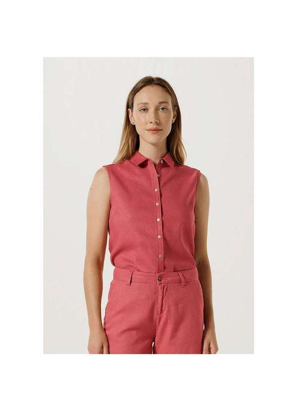Hering - Camisa Básica Feminina Linho com Botões Rosa