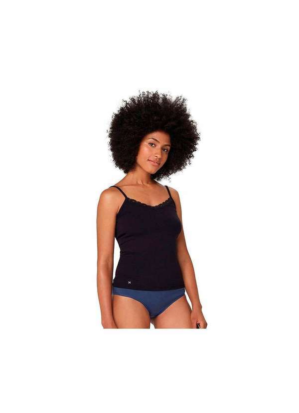 Hering - Camisete Feminina com Renda no Decote Preto