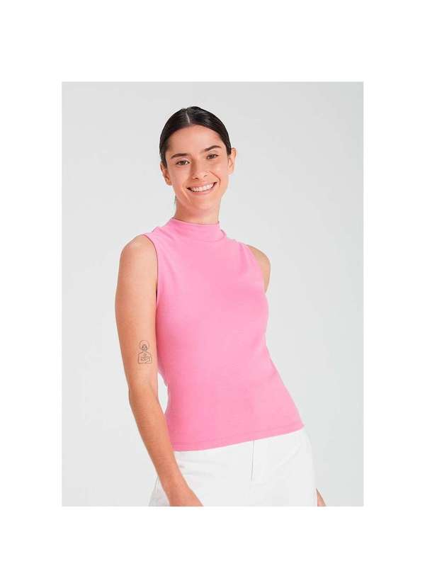 Hering - Regata Básica Feminina em Malha Canelada Gola Alta Rosa-Chiclete