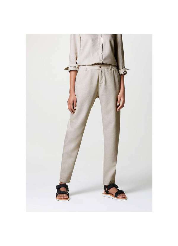 Hering - Calça Básica Feminina Skinny em Tecido Linho Cinza