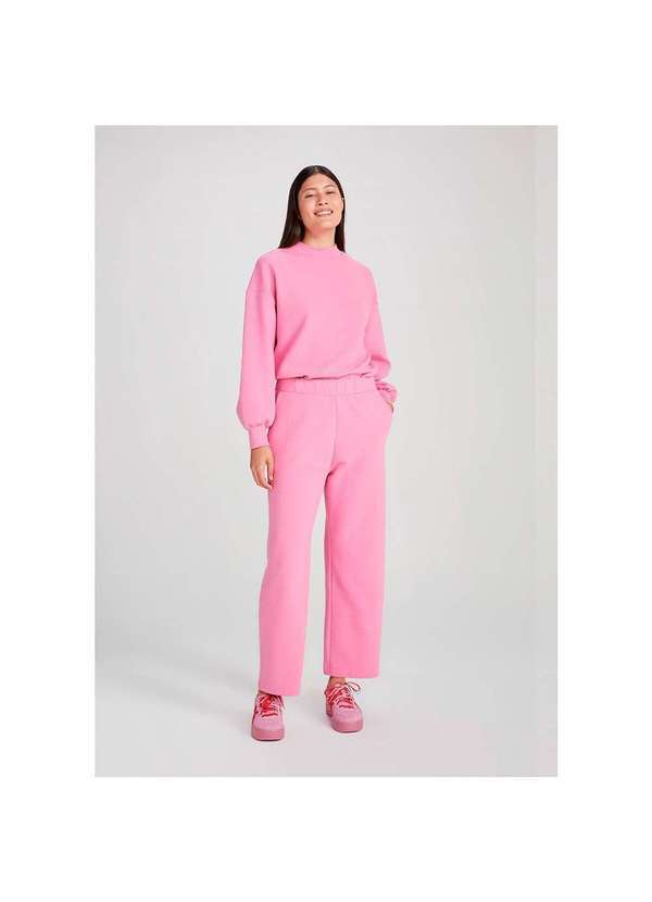 Hering - Calça em Moletom Feminina Cintura Alta Rosa-Chiclete