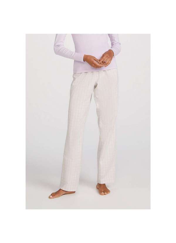 Hering - Calça Feminina Pijama Xadrez em Flanela Off-White