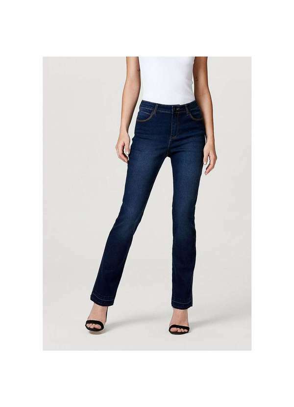 Hering - Calça Jeans Feminina Reta Cintura Alta Azul-Médio
