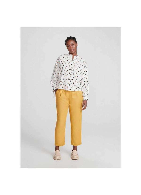Hering - Camisa Básica Feminina Manga Longa Gola Padre Estampada Off-White