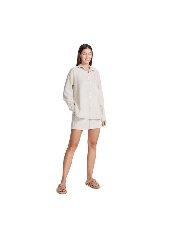 Hering - Camisa de Linho Feminina Ampla Bege