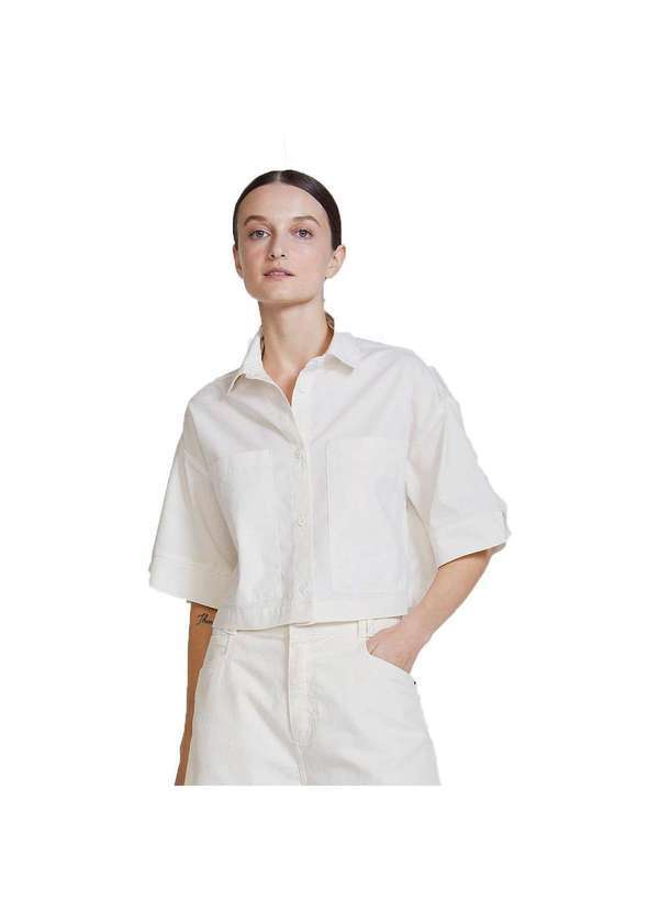 Hering - Camisa de Sarja Feminina Cropped Off-White