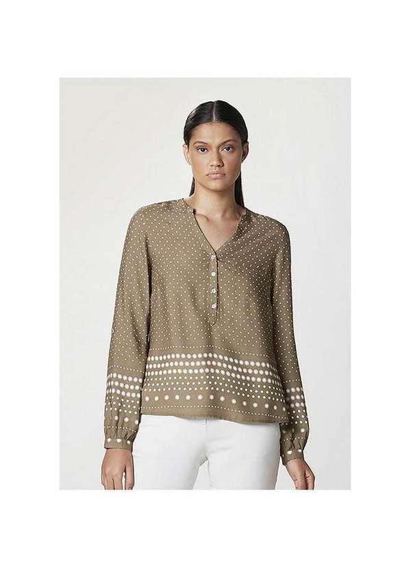 Hering - Camisa Feminina Manga Longa Estampada com Gola Padre Marrom