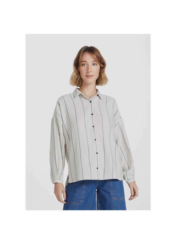 Hering - Camisa Feminina Manga Longa Listrada Off-White