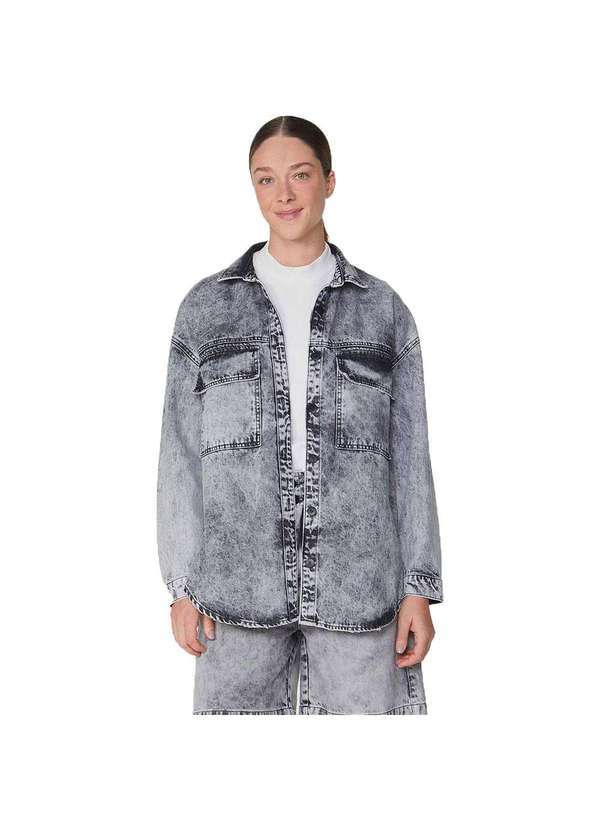 Hering - Camisa Jeans Feminina Manga Longa Overshirt Marmorizada Cinza