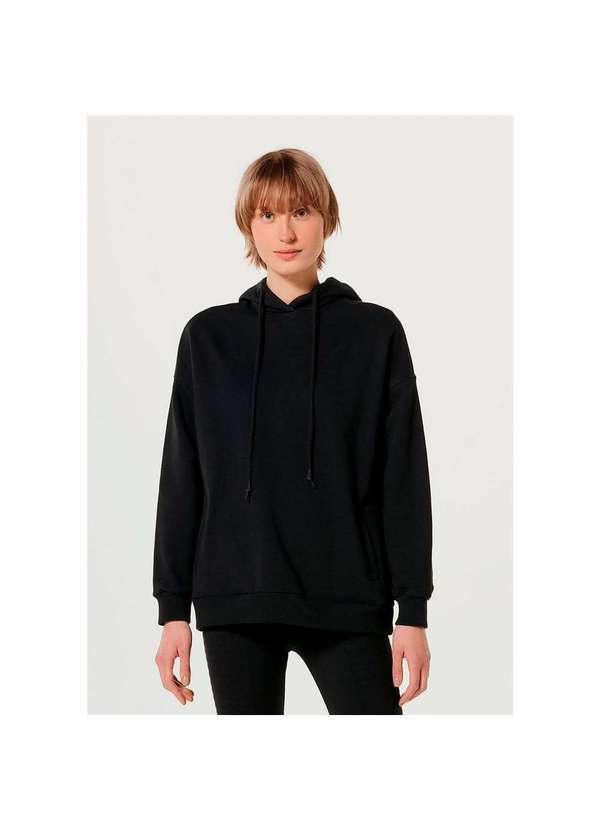 Hering - Blusa de Moletom Feminino Oversized com Capuz Preto