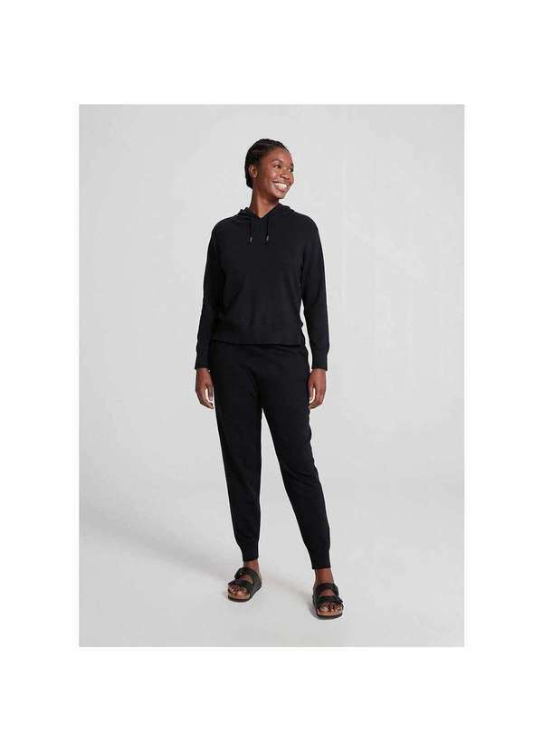Hering - Blusão Básico Feminino com Capuz em Tricô com Algodão Preto