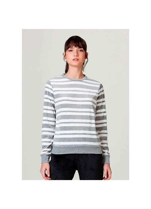 Hering - Blusão Básico Feminino em Plush Listrado Off-White