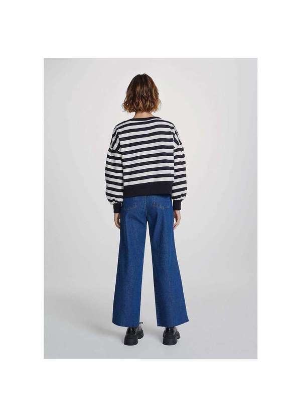 Hering - Blusão de Moletom Feminino Listrado Mangas Bufantes Preto 3