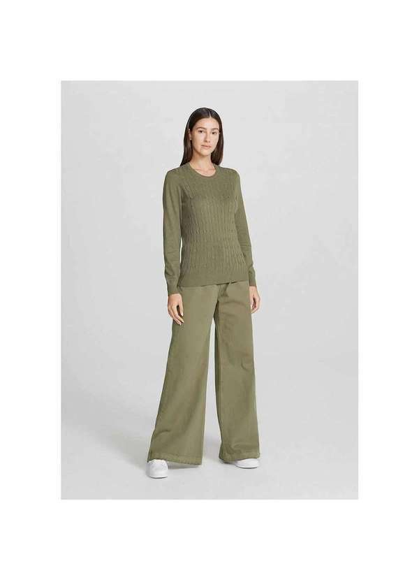 Hering - Blusão Feminino Básico em Tricô com Textura Verde-Médio