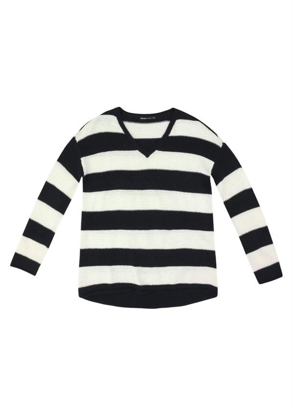 Hering - Blusão Feminino em Tricô Fio Tinto Listrado Alongado Preto 2