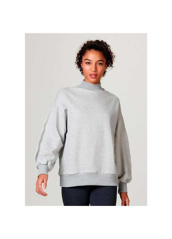 Hering - Blusão Moletom Feminino Oversized Peluciado Gola Alta Cinza