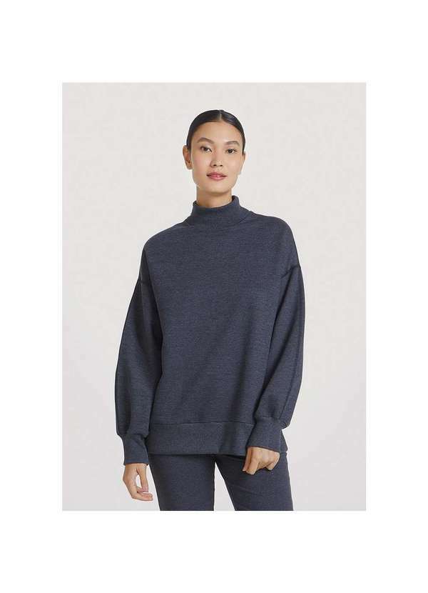 Hering - Blusão Moletom Feminino Oversized Peluciado Gola Alta Mescla-Escuro