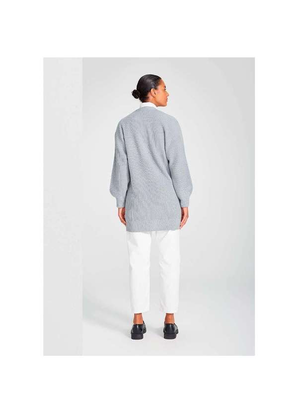 Hering - Cardigan Feminino Alongado em Tricô Cinza-Médio 3
