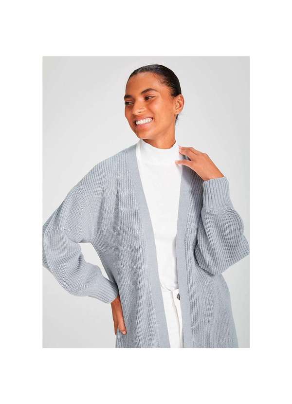 Hering - Cardigan Feminino Alongado em Tricô Cinza-Médio 4