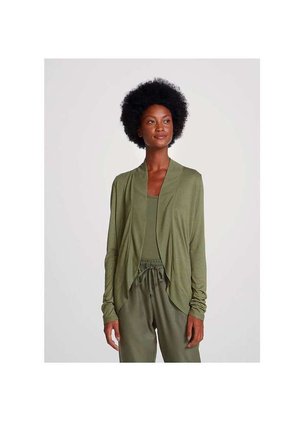 Hering - Casaco Feminino Básico com Barra Arredondada Verde--Musgo