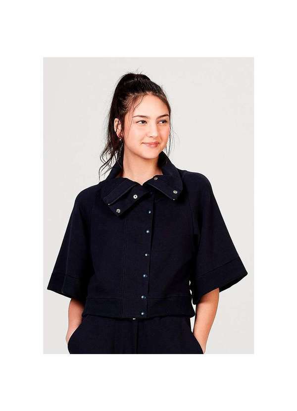 Hering - Casaco Feminino em Malha de Algodão Gola Alta Azul