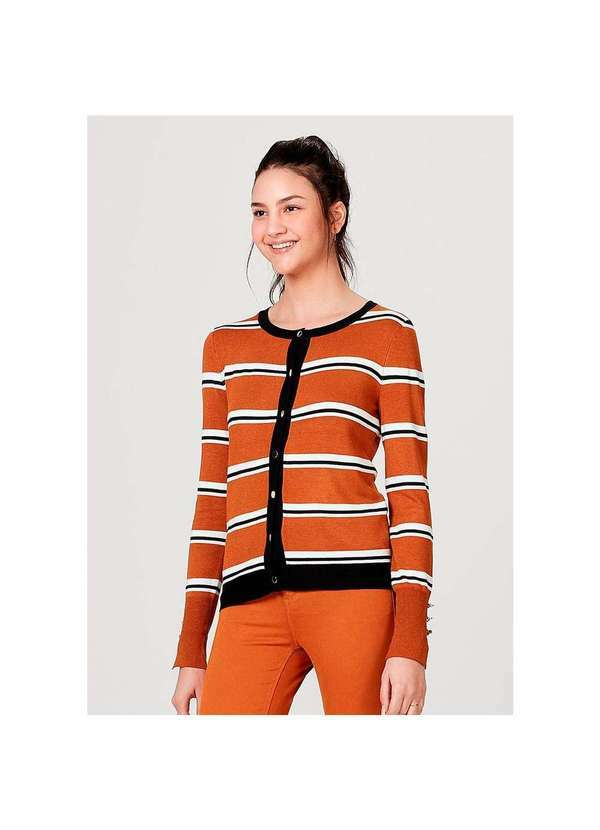 Hering - Casaco Feminino Listrado em Tricô Fio Tinto com Elastano Marrom