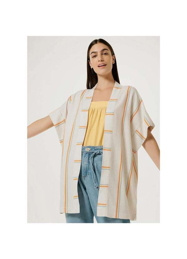 Hering - Casaco Kimono Feminino em Linho Estampado Nude 4