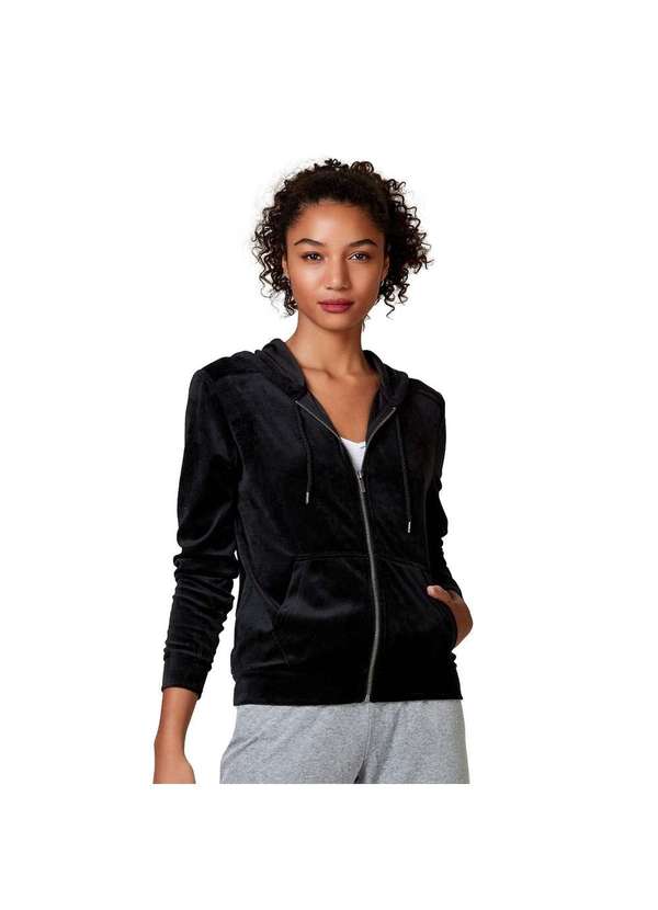 Hering - Jaqueta Feminina Básica em Plush com Capuz e Bolso Frontal Preto
