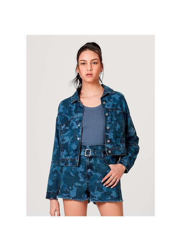 Hering - Jaqueta Manga Longa Feminina em Jeans de Algodão com Bolso Azul