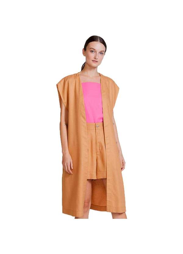 Hering - Colete Alongado Feminino Linho Camelo