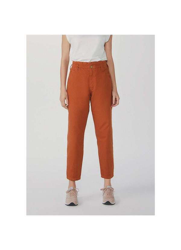 Hering - Calça em Sarja Feminina Slouchy Cintura Alta Laranja