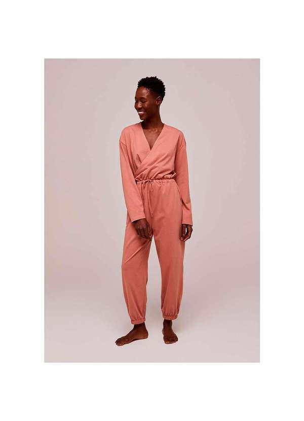 Hering - Pijama Macacão Feminino Transpassado Marrom-Médio