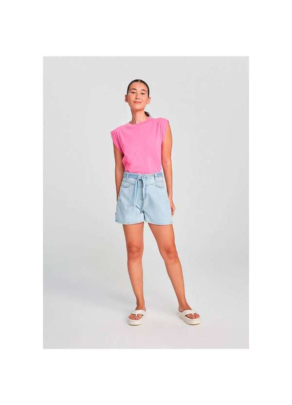 Hering - Shorts Feminino Cintura Alta em Jeans de Algodão Azul 3