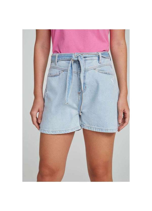 Hering - Shorts Feminino Cintura Alta em Jeans de Algodão Azul 4