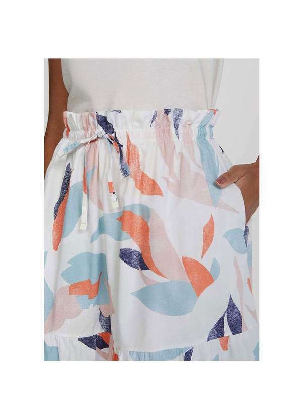 Hering - Saia Midi Clochard com Estampa e Franzidos Off-White