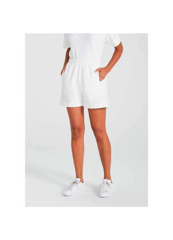 Hering - Shorts Básico em Moletom Feminino Texturizado Off-White