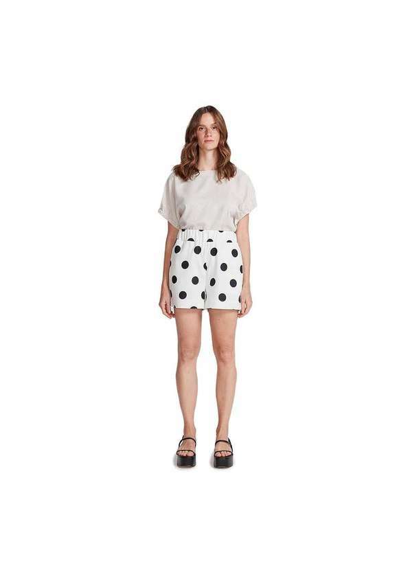 Hering - Shorts Básico Feminino Cintura Alta em Linho Poá Branco